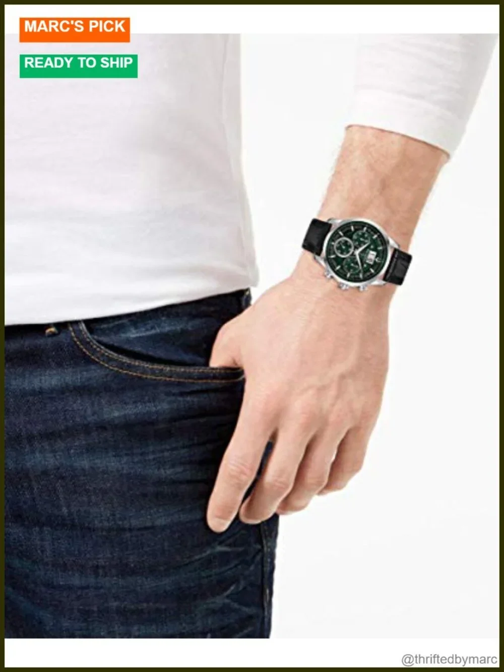 Vintage Men's 6-Hand Chronograph Calendar Big Date Leather Strap Quartz Watch